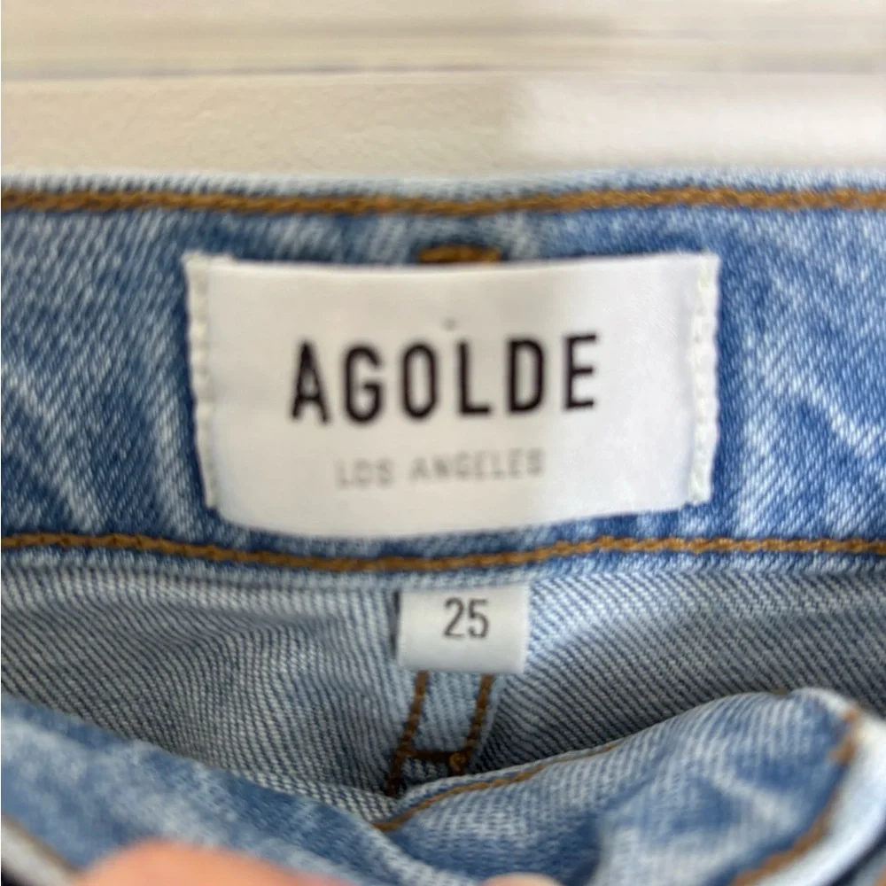 Agolde Light Wash Denim Straight‎ Jeans Distressed Women 5 Pocket XS Waist 25